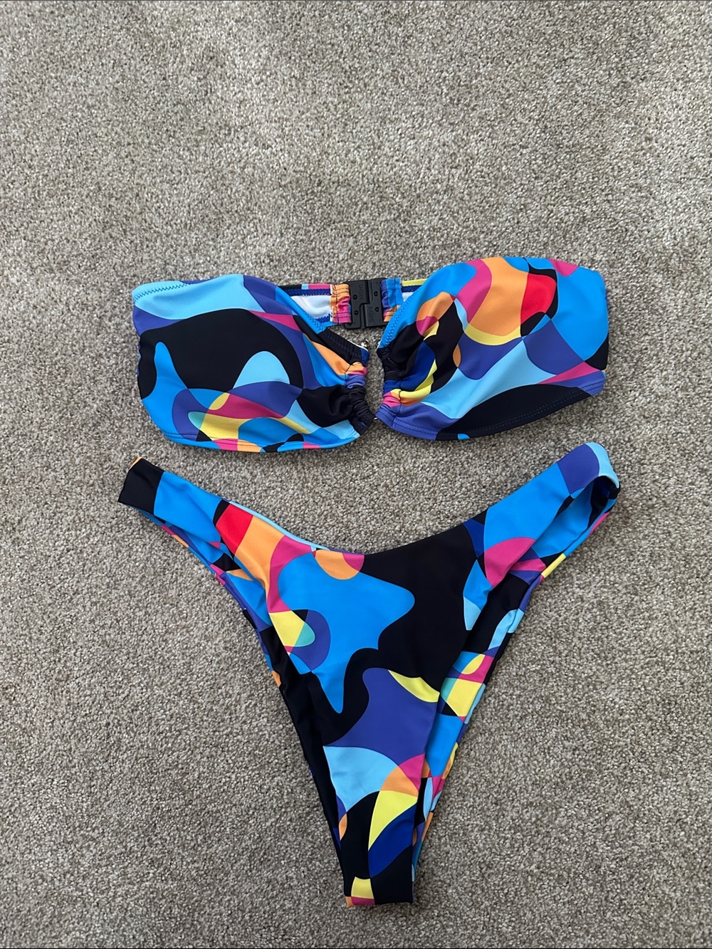 Colorful Abstract Bandeau Bikini - Blue/Multi
